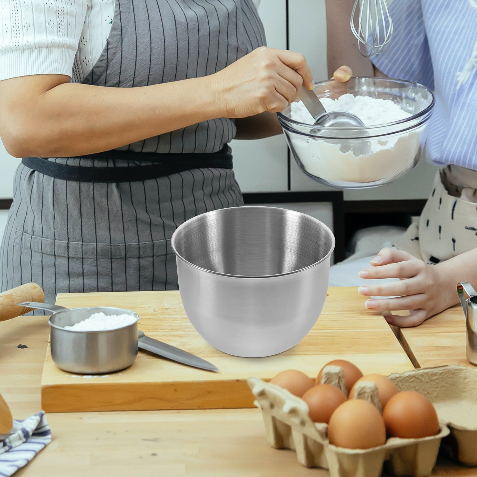 Food Storage Meal Prep - Mangkuk Pencampur Stainless Steel Tebal, Mangkuk