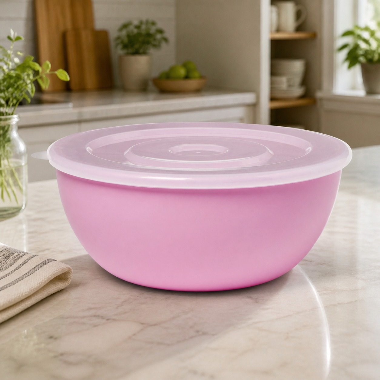Food Storage Meal Prep - Mangkuk Merah Muda Dengan Tutup Yang